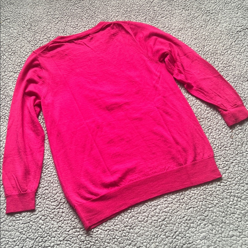 Bright Pink Ruffle-Front Crewneck Sweater - Picture 7 of 9